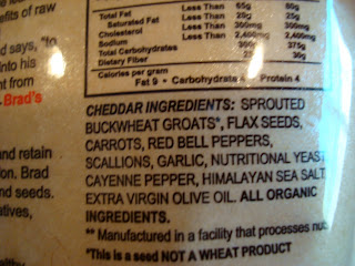 Ingredients on back of bag of Brad's Raw Chips