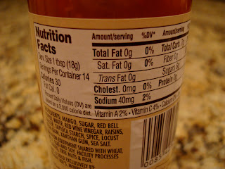 Nutrition Facts on Mango Ginger Chutney bottle