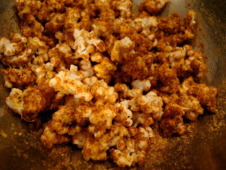 Peanut Butter Coconut Oil Popcorn in silver bowl