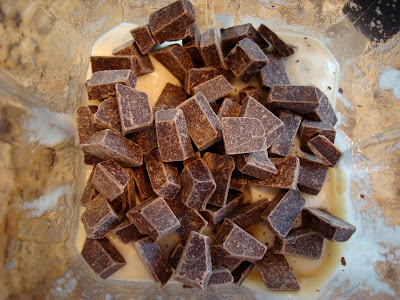Chocolate Chunks for Vegan Mint Chocolate Chip Softserve in blender