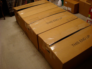Large moving boxes on floor