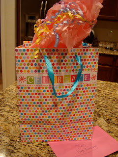 Gift bag with card and pink paper