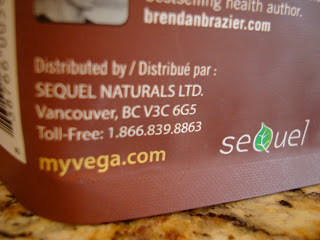 Company information on package of Vega's Shake & Go