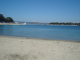 Sandy beach showing calm water