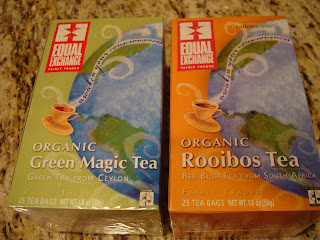 Organic Green Magic Tea and Rooibos Tea in packages