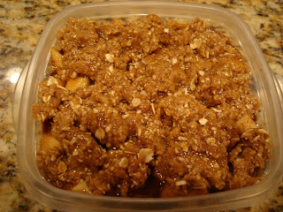Overhead of Raw Vegan Apple Crumble in clear container