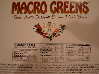 Nutritional facts on back of one Macro Life Naturals bar