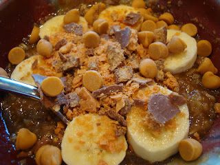 Spoon in bowl of Butterfinger Oats