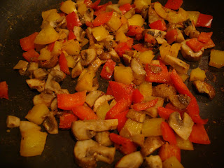 Softened vegetables for Vegan Fajitas in pan