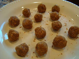 Raw Vegan Pumpkin Spice Donut Holes formed on white plate