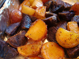 Ginger Roasted Tri-Color Potatoes yellow and purple