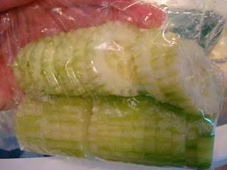 Sliced up cucumbers in bag