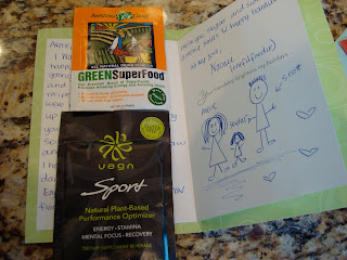 Hand written card with sample of GreenSuperFood