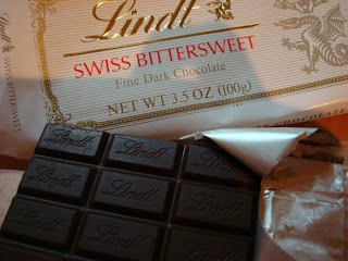 Unwrapped Lindt Swiss Bittersweet Chocolate bar