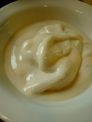 Overhead of one bowl of Vegan Vanilla Softserve