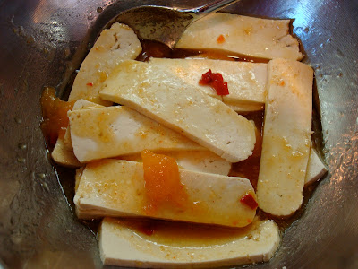 Tofu added to the Mango Ginger Maple glaze