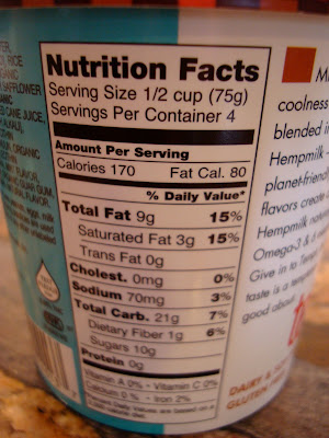 Nutrition Facts on container of Tempt Hemp Milk Ice Cream