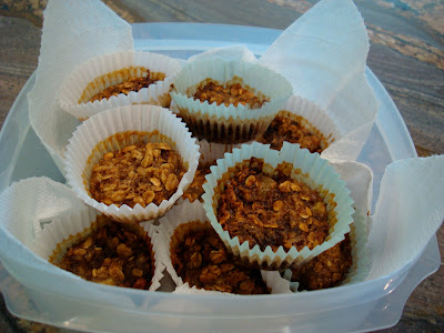 Vegan Gluten Free Cinnamon Raisin Banana Oatmeal Muffins in liners stacked in clear container