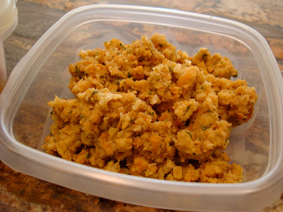 Leftover stuffing in clear container