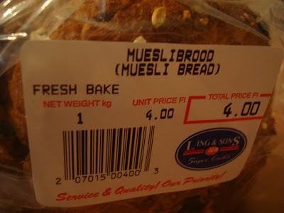 Price tag on Muesli Bread