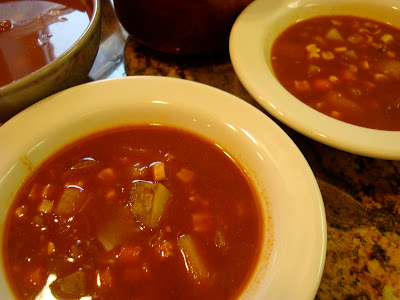 Close up of two bowls of Spicy Vegetable, Corn, & Bean Soup