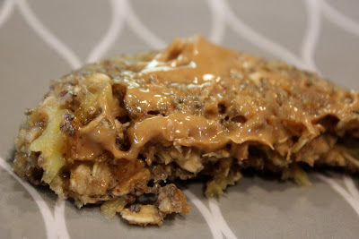 Half a Microwave Banana Oat Cake with peanut butter