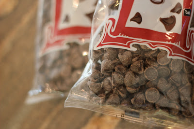 Side view of stacked chocolate chip bags