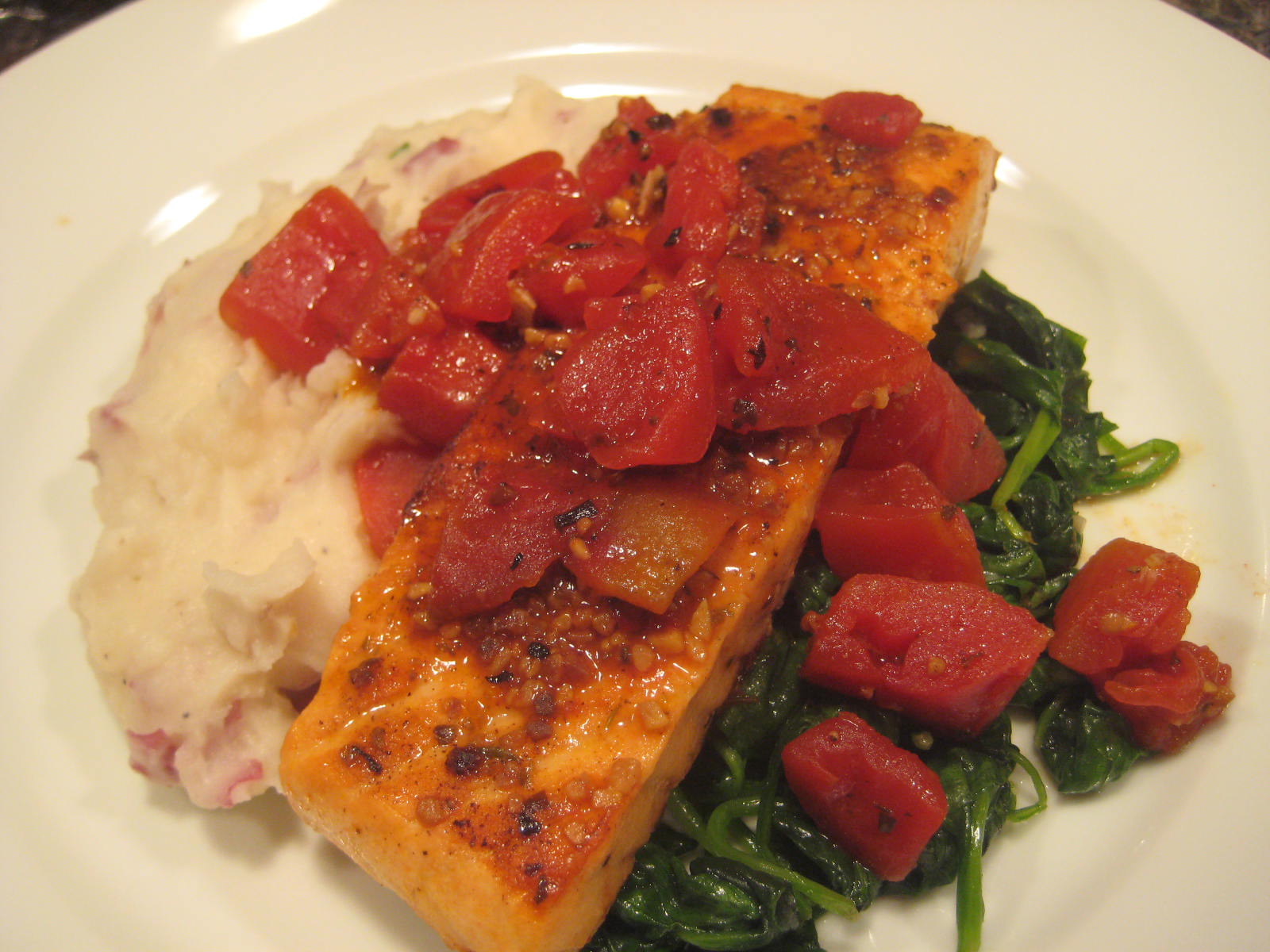 Dinner with the Welches Salmon with Stewed Tomatoes and Sauteed