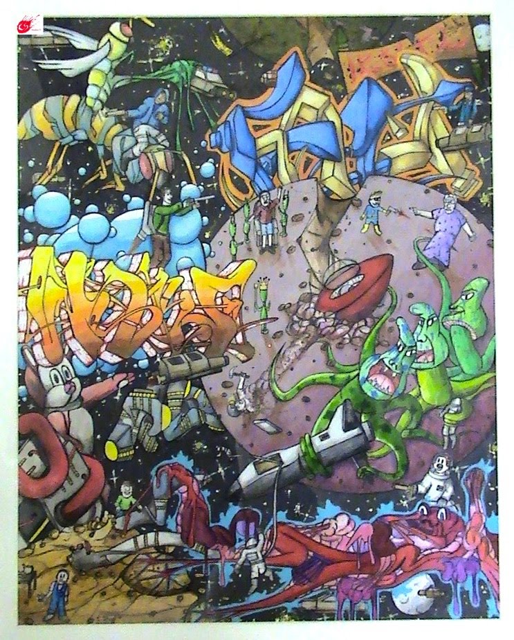 Chris Stacy Art Graffiti.... Colored Pencils.... It Says "Calvin and