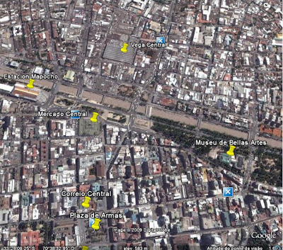 Mapa Localização de atrações turísticas do centro de Santiago do Chile