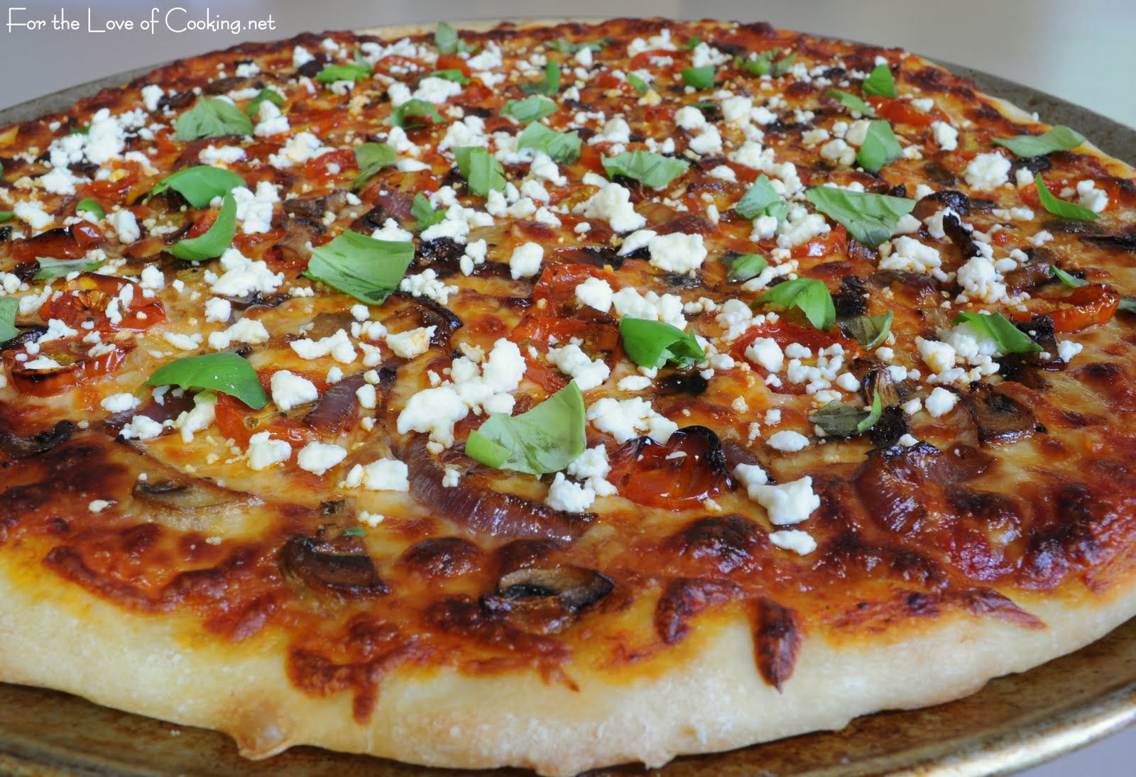 Roasted Vegetable, Feta Cheese, and Fresh Basil Pizza For the Love of Cooking