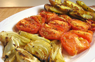roasted tomatoes, fennel and fingerling potatoes
