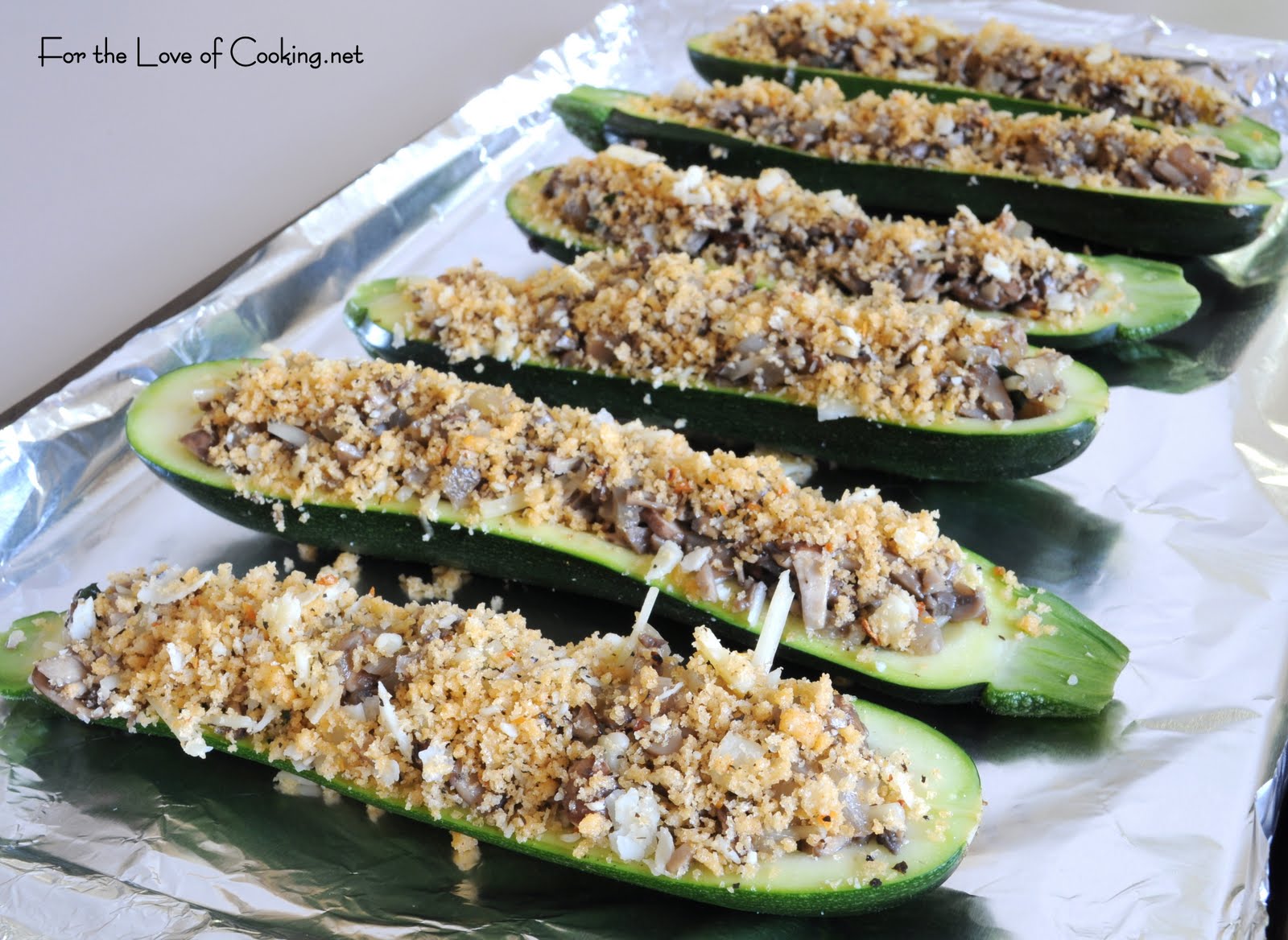 Mushroom Stuffed Zucchini with Parmesan Panko Topping For the Love of