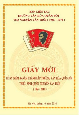 Giấy mời dự kỉ niệm 45 năm trường VHQĐ-TSQ Nguyễn Văn TRỗi tại HN