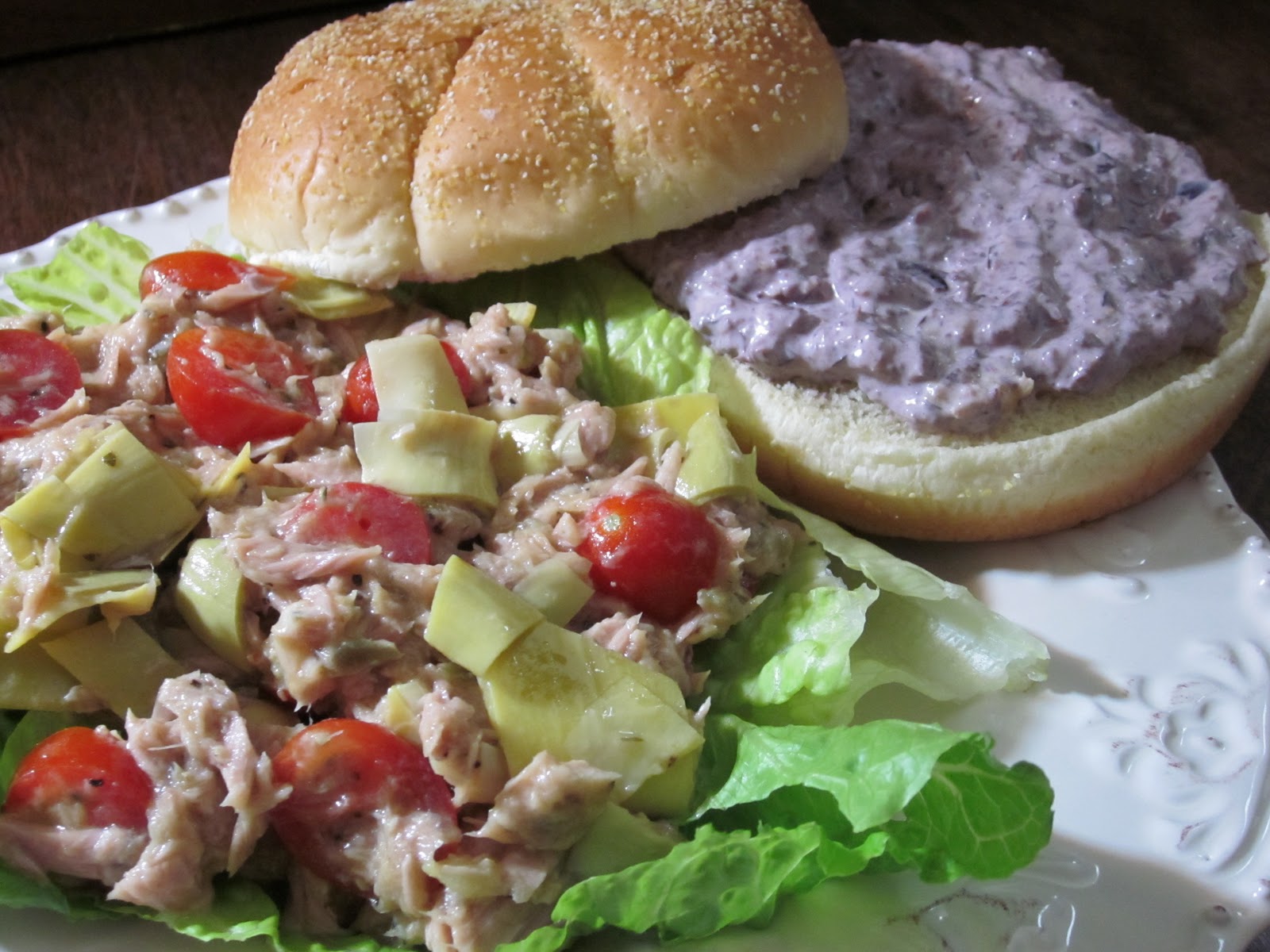 Dalia's Delights Tuna and Artichoke Salad Sandwiches with Kalamata Olive Mayo