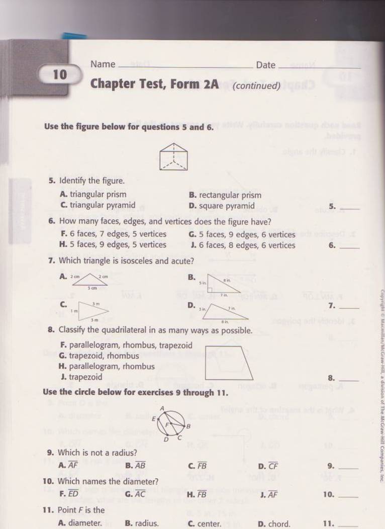 Scanned School Worksheets: Math practice test