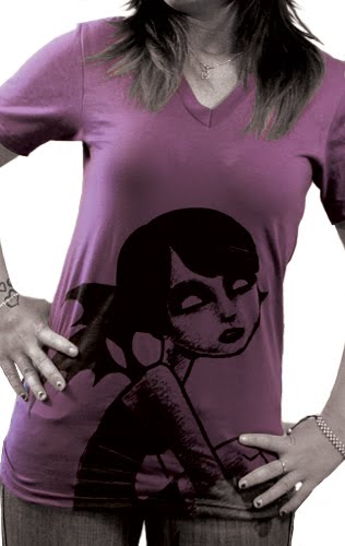 batwings, 2009 artist, 2009 tshirt, 2009 tshirt art, purple vneck