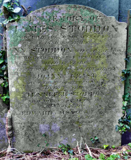 James Stoddon Headstone Records Death of 42 yr Old Wife, 2 Infants, 2 Young Daughters