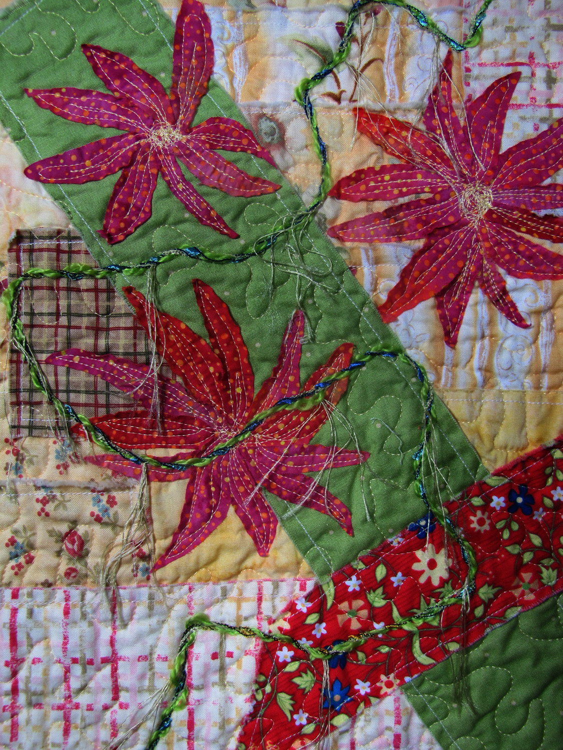 Marty In Motion: Flowers in Green Vase - Art Quilt