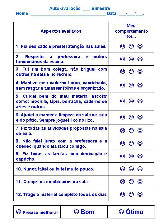 ATIVIDADES: Ficha de Auto Avaliação