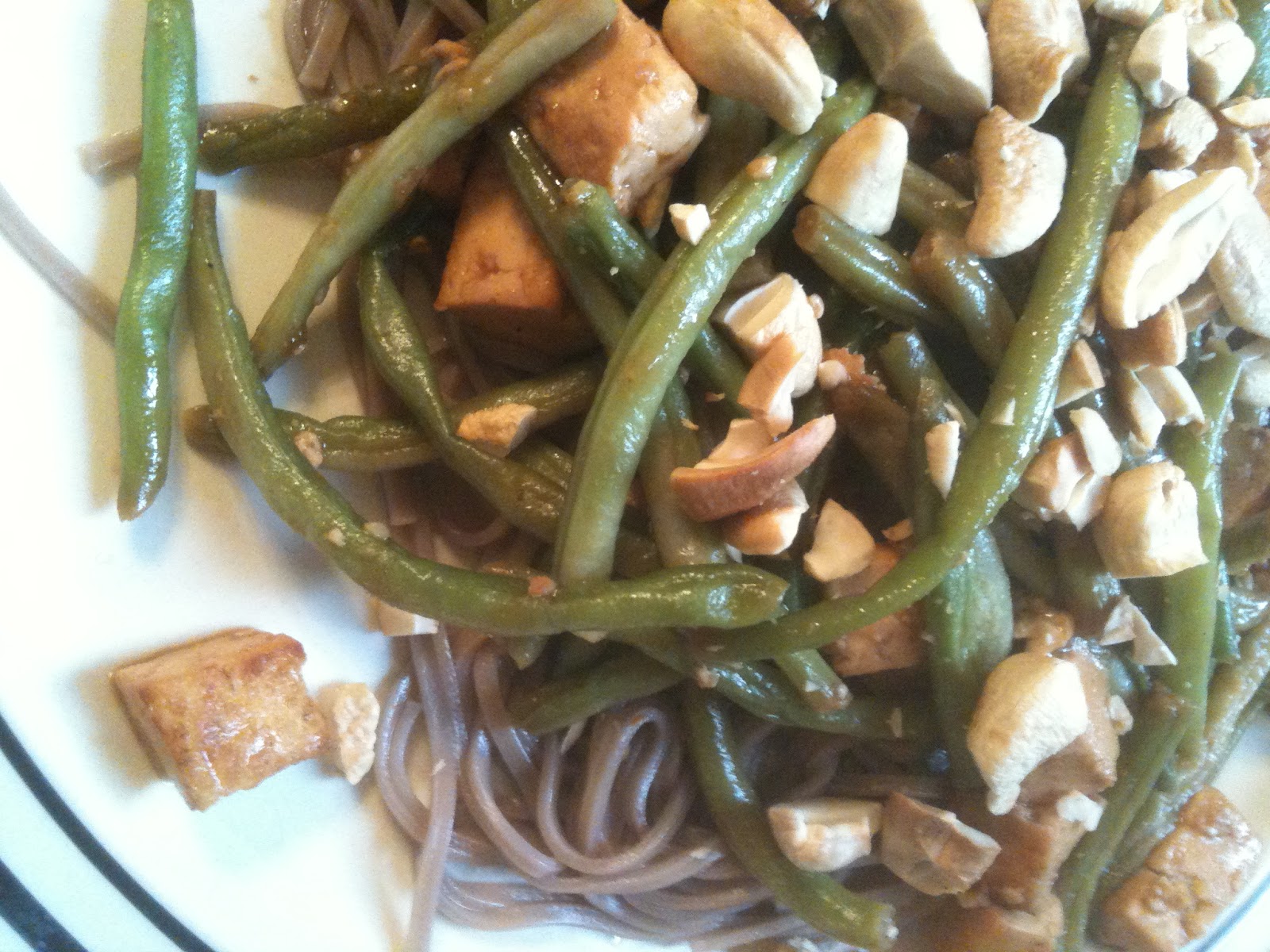 Midwest Vegan Hoisin Green Beans and Tofu with Cashews and Soba