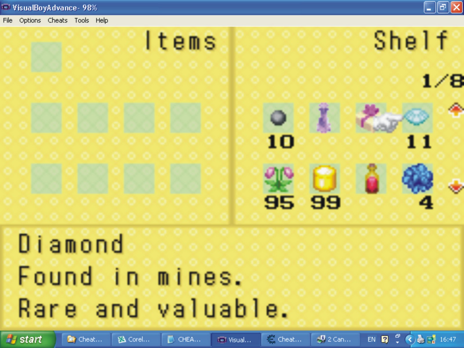 CHEAT JUMLAH ITEM DI HARVEST MOON GBA KAVEGE