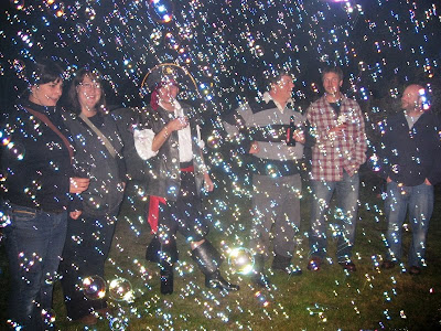 Group of people surrounded by bubbles