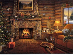 fireplace christmas 3d cozy cabin desktop winter fire log tree wallpapers animated room living dog painting screen cabins scene scenes