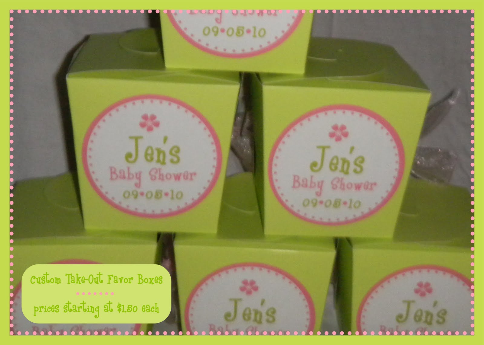 Jen Redman Printing & Design CUPCAKE TOPPERS, TAKEOUT FAVOR BOXES