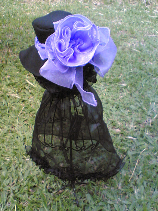 Black Silk Dress with Light Violet Flower Hat