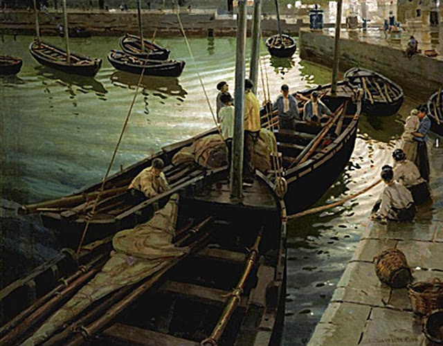 Barcos anclados Barcos anclados, Enrique Martínez Cubells, Pintor español, Pintores españoles, Martínez Cubells, Paisajes de Enrique Martínez Cubells, Pintores Valencianos