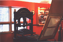 The press at Deerbrook, an R.Hoe & Co. cast iron handpress of the washington style.