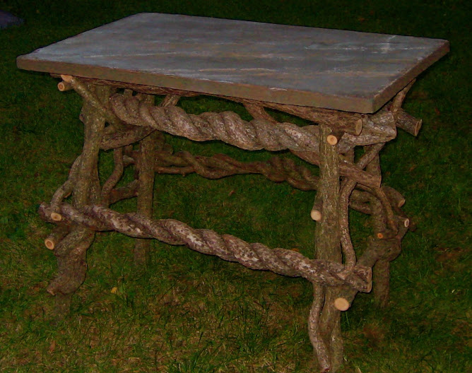 Hand made wooden table with a bluestone top