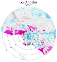 Los Angeles map showing per capita income as intensity with a donut-shaped distribution, poorest at city core